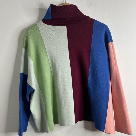 VVB Victoria Beckham Sweater Womens Medium Colorblock Turtleneck Pullover Boxy - Picture 4 of 11